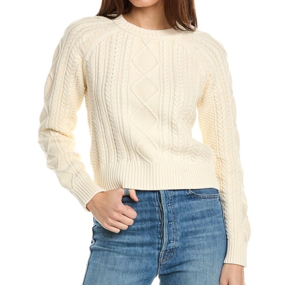 Faherty Cream Cable-Knit Crewneck Sweater